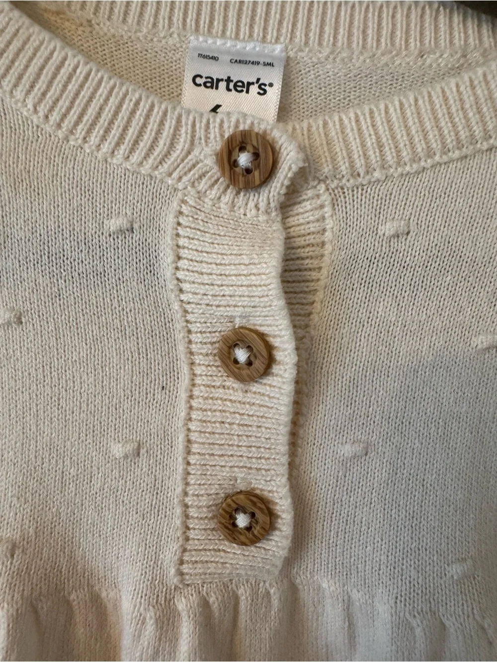 Carter's Cream Knit Ruffle Shoulder Baby One-Piece